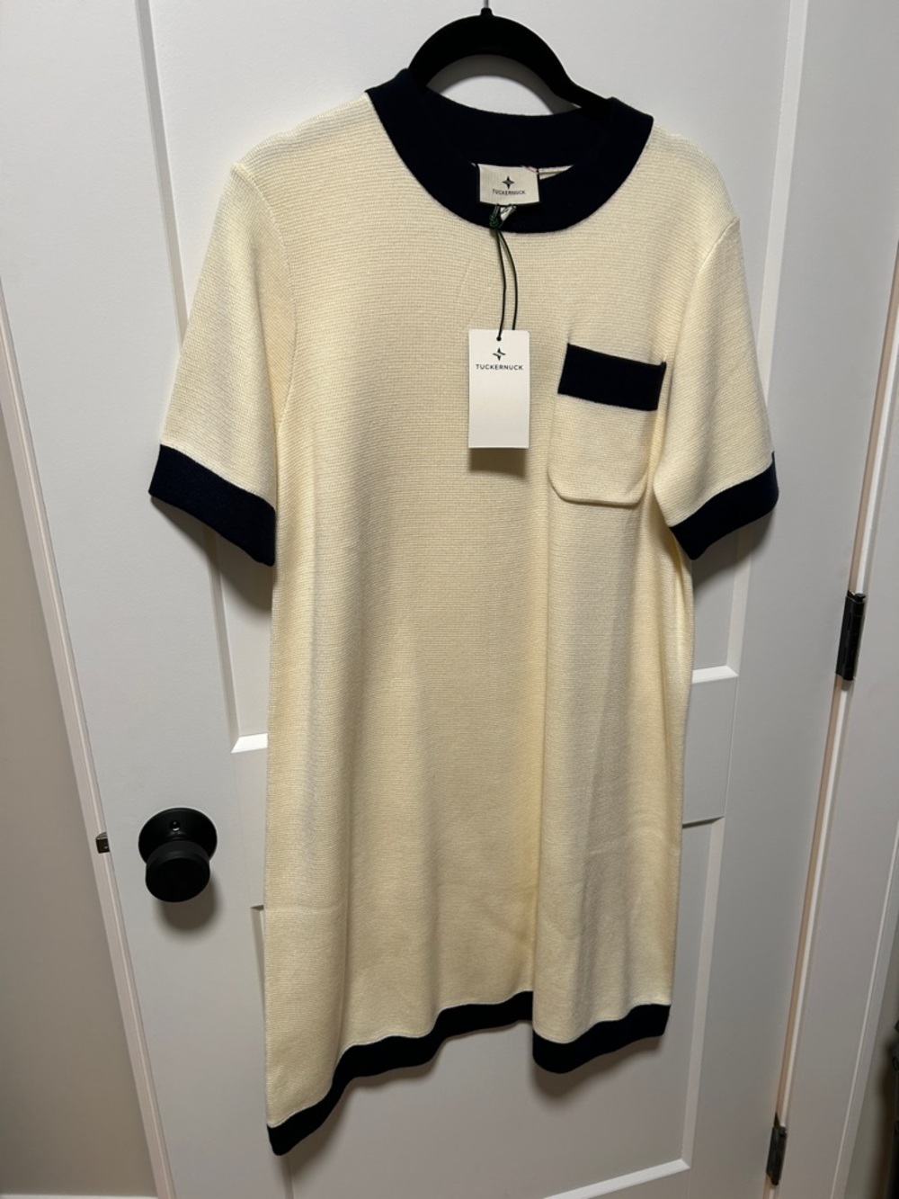 NWT! Tuckernuck Cream Knit sweater Dress with Navy Trim